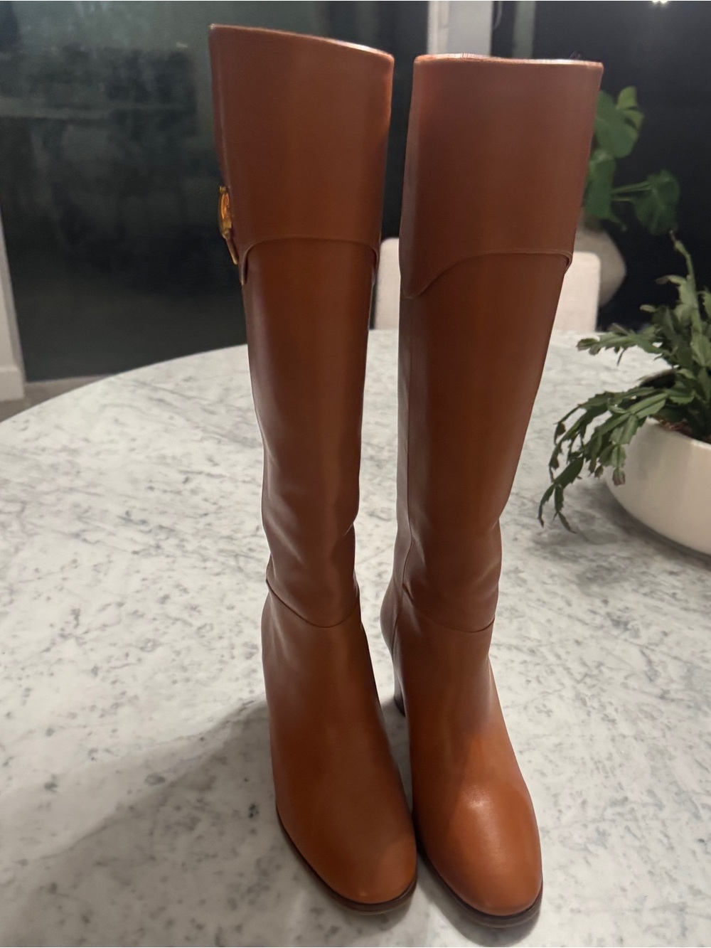 Gucci Tall Leather Boots in Cognac Brown